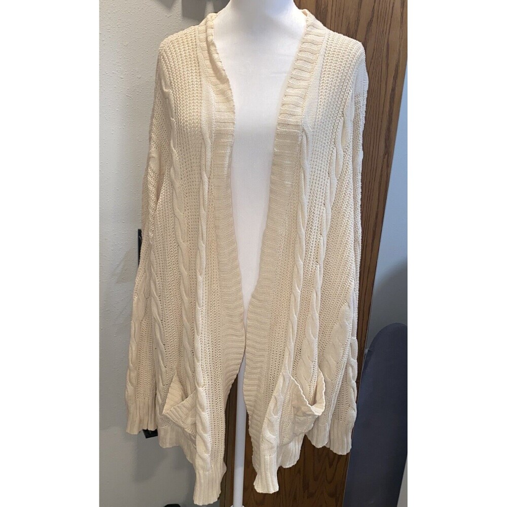 Vici Cable Knit Cardigan Sweater Small/Medium Open Front Ivory Cream Pockets